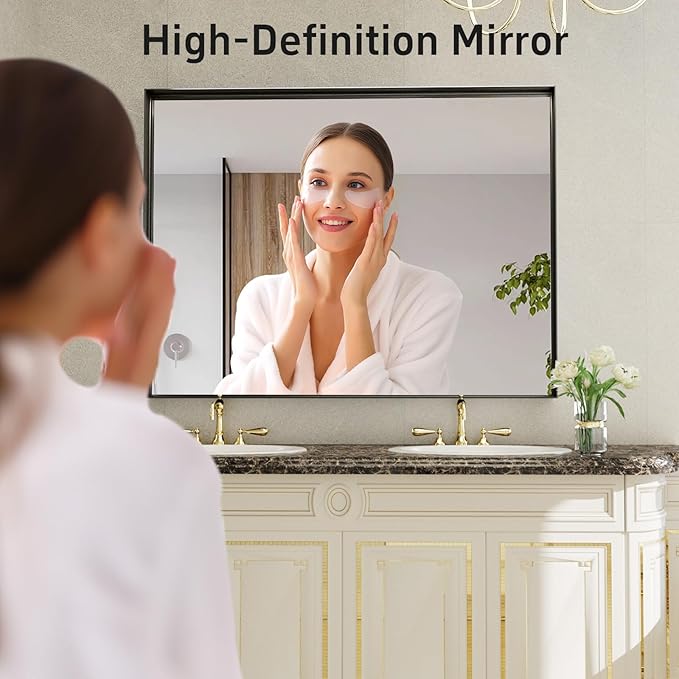 48”x 36” Black Bathroom Mirrors for Over Sink, Modern Rectangle Vanity Mirror,Shatter-Proof Tempered Glass,Metal Framed, Farmhouse Wall Mirrors Decorative (Horizontal/Vertical)