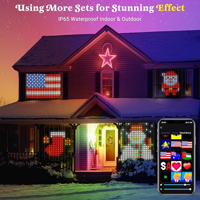 Smart Curtain Lights 400 LED, Color Changing LED Curtains Light 6.6 * 6.6 FT, DIY Fairy String Light Curtain for Bedroom Backdrop Party Indoor Outdoor Christmas Decor (APP +Remote Control)