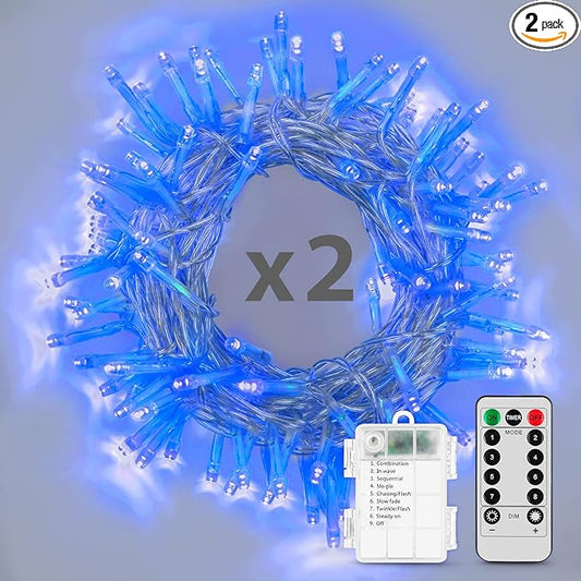 Battery Operated String Lights with Remote Timer - Waterproof, 8 Modes, Indoor/Outdoor Decorations (Blue, 16.4ft)