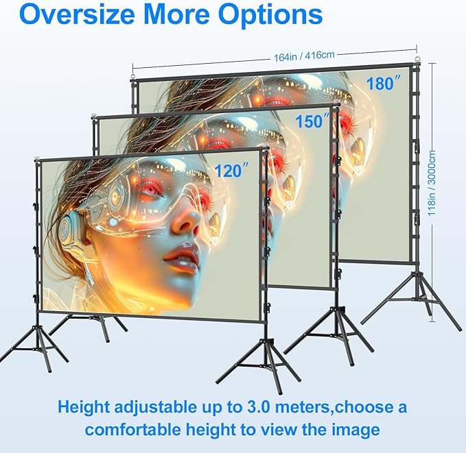 150 inch Outdoor Projector Screen with Stand,DUYIKJ Portable Heavy Duty Bracket Large Projector Screen 16:9 4K HD Rear Front Projection Movie Screen with Carry Bag for Home Theater