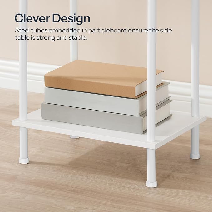HOOBRO Side Table with Charging Station, End Table with USB Port and Outlets, Nightstand with 2-Layer Storage Shelves for Small Spaces, Living Room, Bedroom, White WW09UBZ01
