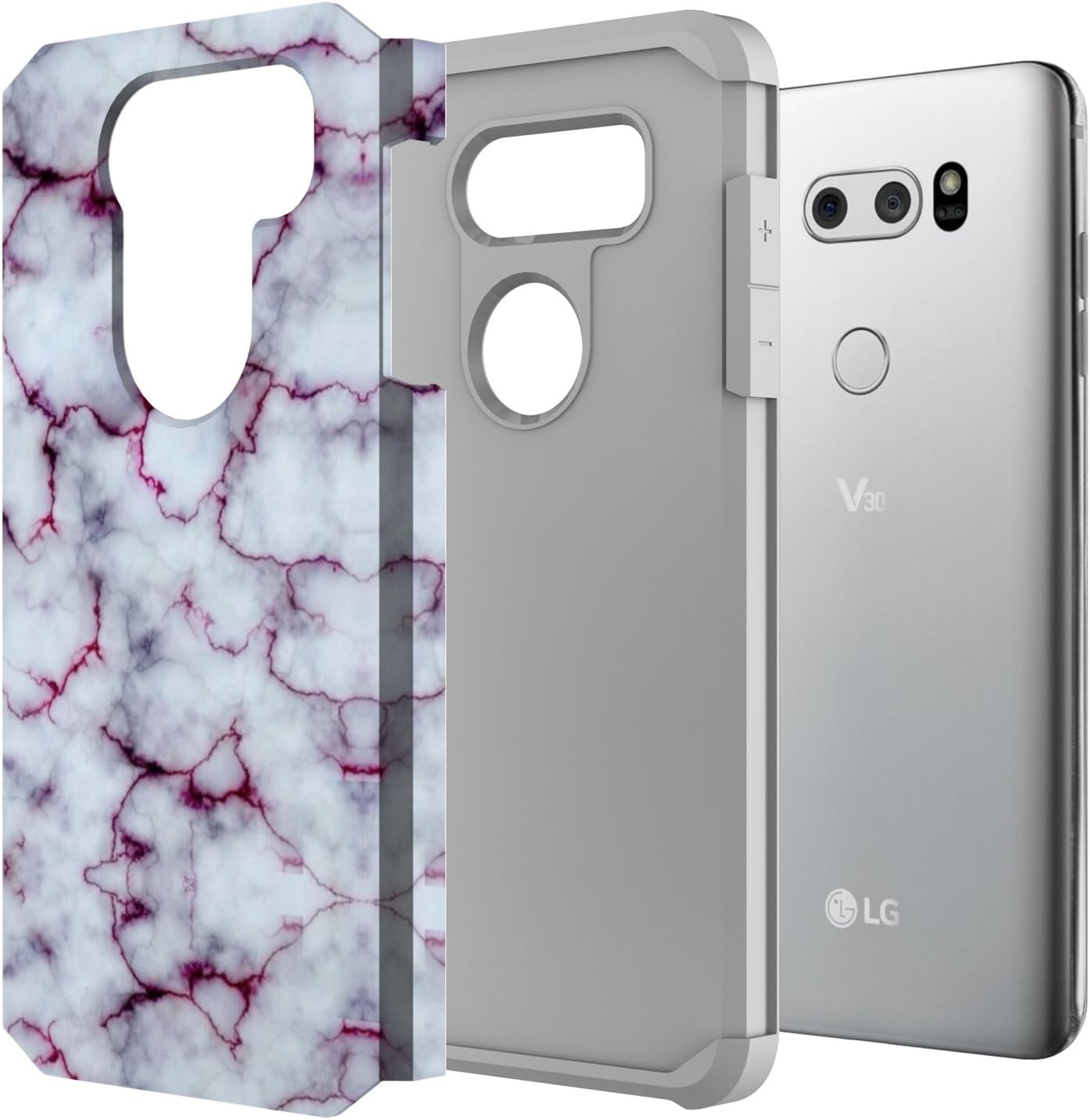 Rosebono Hybrid Dual Layer Shockproof Case for LG V30 / V30 Plus, Cute Colorful Silicone Skin (Marble Purple)