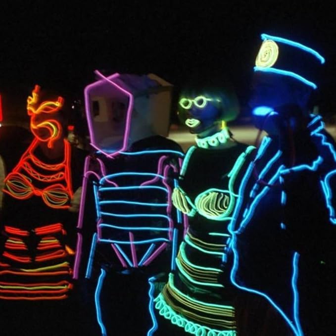 7 Pack 9ft Neon Light El Wire w/Battery Pack (Green, Blue, Red, Orange, Purple, White, Pink)