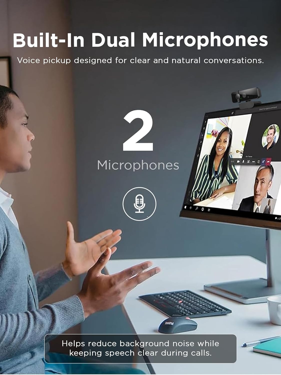 2, 1080p, 85 30 Lenovo Essential FHD Webcam Gen Full HD, Dual Microphones, Degree FOV, fps, USB-A Connection, Bulit