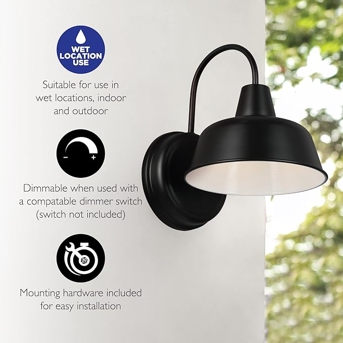 Design House Mason Barn Light Indoor/Outdoor Wall Mount Modern Industrial Farmhouse Wall Light Set for Patio, Garage, Bathroom, Office, Kitchen, 8 inch, Matte Black, 2-Pack, 588855-BLK