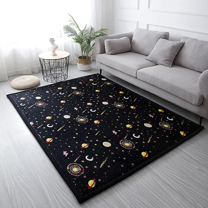 Loartee Coral Velvet Area Rug - 1" Thick Memory Foam Baby Play Mat, Washable Toddler Carpet, Home Decor for Living Room, Nursery, Kids Bedroom, Astral Black, 4'11"x4'11"