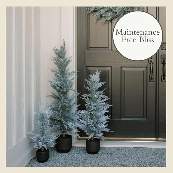 CG Hunter Holiday Collection, Set-of-1 Faux Flocked Cedar Tree, Premium Artificial Indoor Flocked Cedar Tree Stands 4' Tall in Pot–Perfect Christmas Decoration