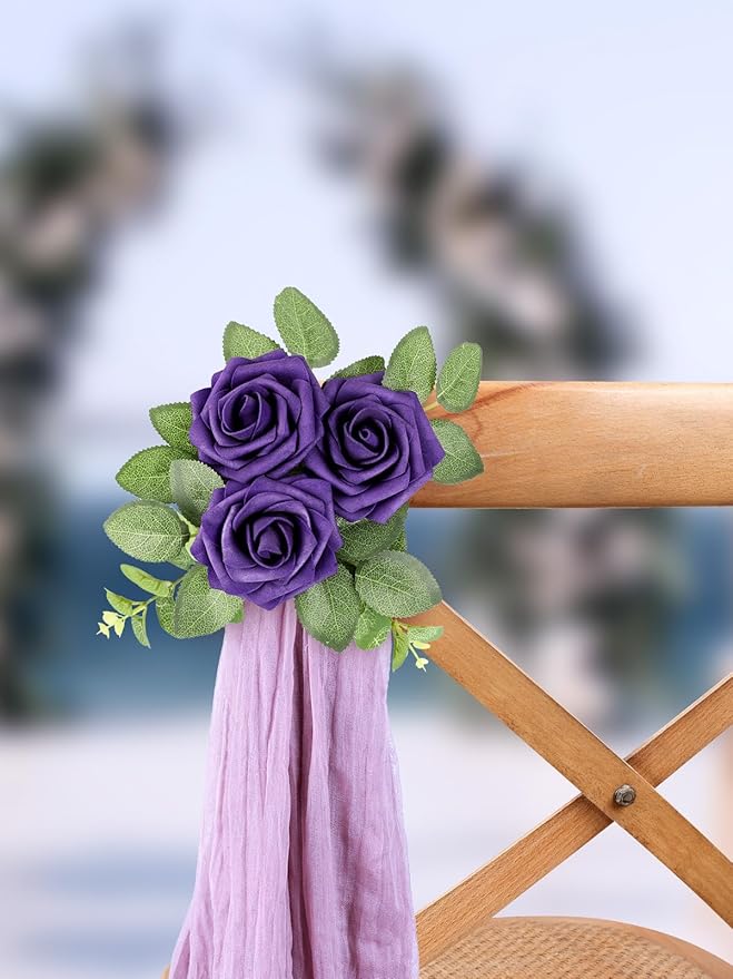 MACTING Dusty Purple Artificial Flower Roses 60PCS Real Touch Fake Flowers with Stem Foam Rose for DIY Wedding Bouquet Table Centerpieces Craft Party Holiday Home Mothers Day Decorations