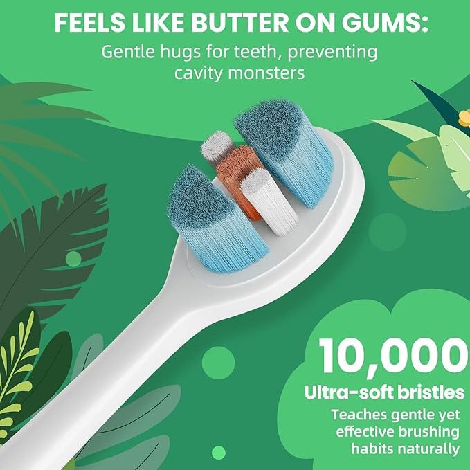 Kids Manual Toothbrush, Extra Soft Bristle With 10000 Bristles for Toddlers, Travel Design for Delicate Teeth & Gums, Children 2-7 Years (Light Green)