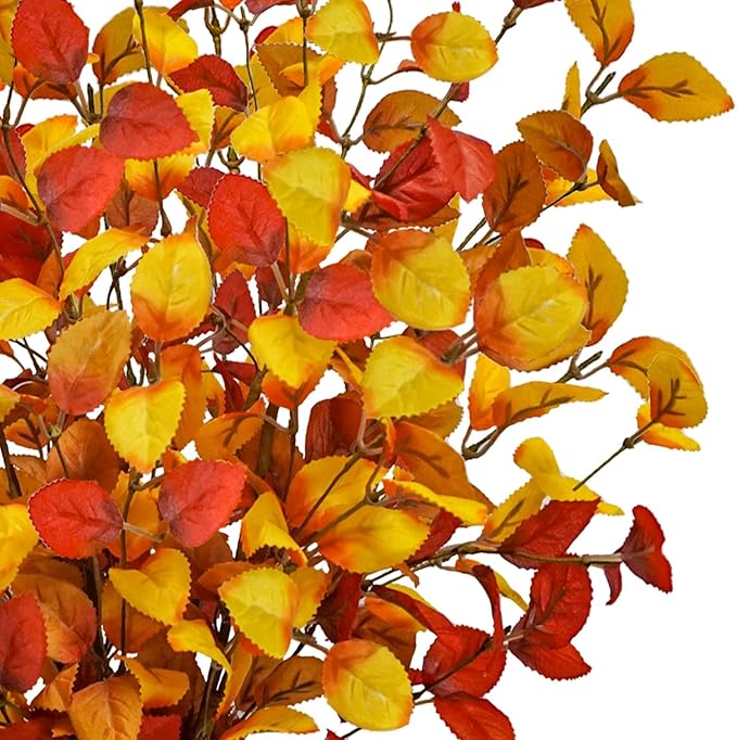 16pcs Artificial Fall Leaves Stems, 27" Fall Flowers Eucalyptus Leaves Branches Faux Fall Leaf Spray Fall Decorations for Home Floral Arrangement Autumn Table Centerpiece