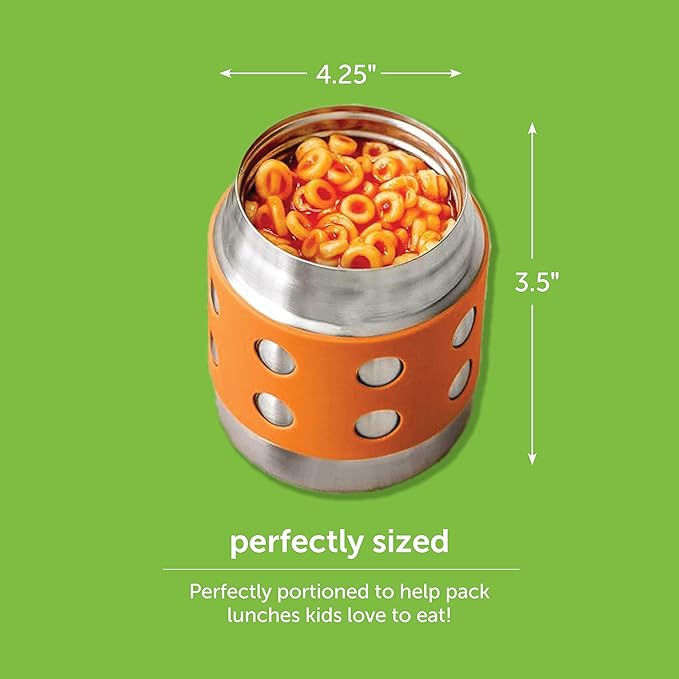 LunchBots Thermal 8 oz Triple Insulated Thermos - Hot 6 Hours or Cold 12 Hours - Leak Proof Thermos Soup Jar - All Stainless Interior - Navy Lid - Orange Dots