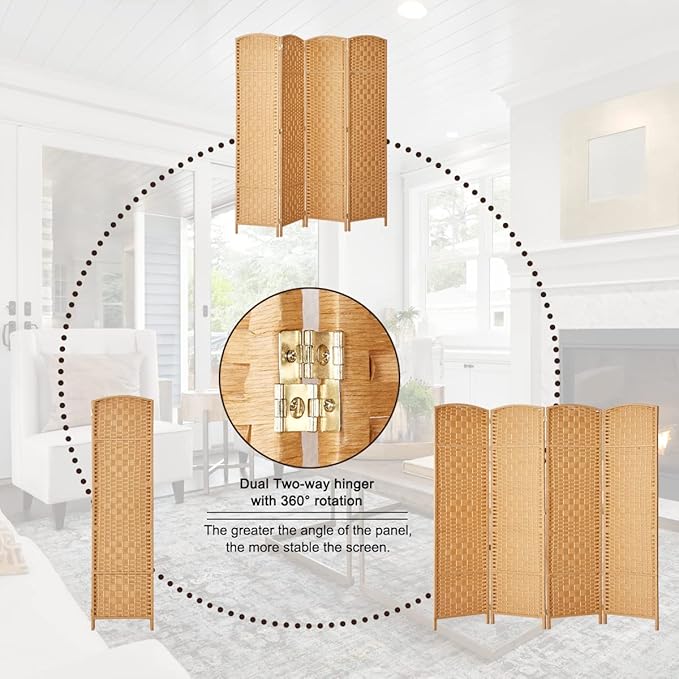 Rose Home Fashion 6 ft Tall Room Divider, Room Dividers and Folding Privacy Screens, 15.7in Privacy Screen 4 Panel Partition Temporary Wall Separation for Private, Light Beige
