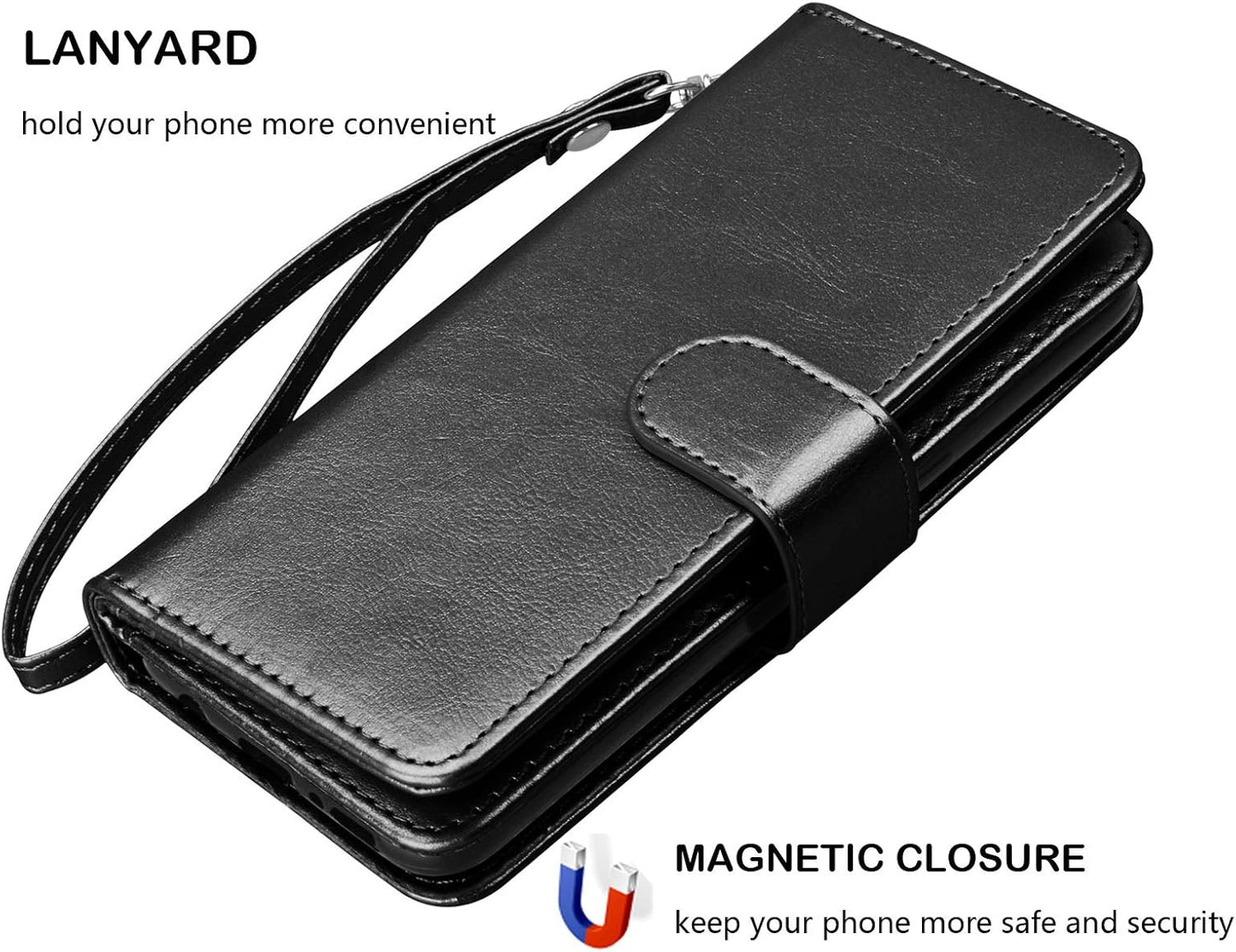 NJJEX Compatible with LG Stylo 5 Case - Wallet Case with 9 Card Slots, Detachable Kickstand, Black