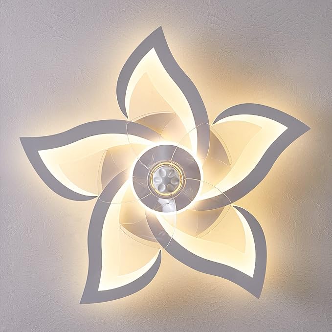 Flush Mount Ceiling Fan with Lights, 24" White ,Remote Control, 6 Speeds 3 Light Color Low Profile Ceiling Fan for Kitchen