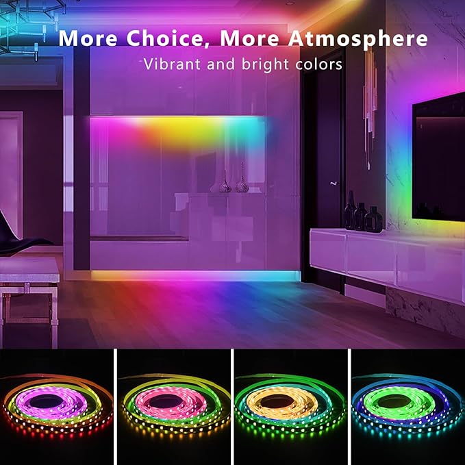 DAYBETTER Smart IC LED Strip Lights, BGRIC LED Lights for Bedroom 65.6FT, DIY Multiple Colors on One Line, App Control Color Changing Strip Lighting Music Sync Home Decor(1 Roll)