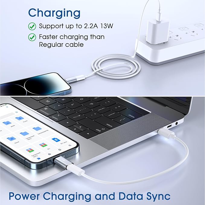 TechMatte Female USB C to Male Lightning Adapter 2 Pack 2.2A Charging Data Transfer, Compatible with iPhone 14, 13, 12, 11 Xs iPad iPod AirPods, Not for Audio Headphones/OTG Firewire Anti-Lost, Grey