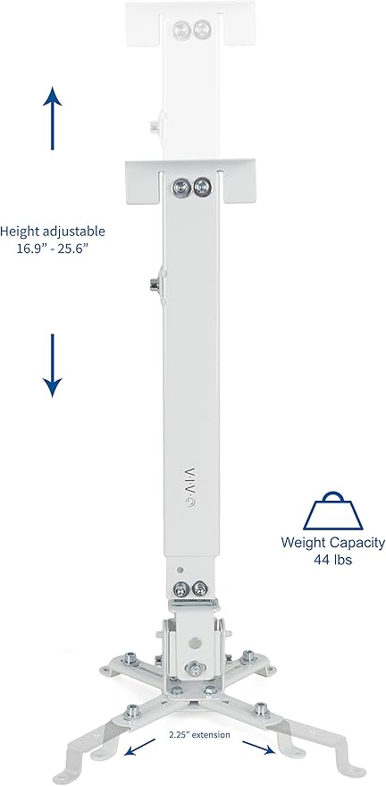VIVO Universal Adjustable Wall Ceiling Projector Mount Bracket, Extendable Length Projection, White, MOUNT-VP06W