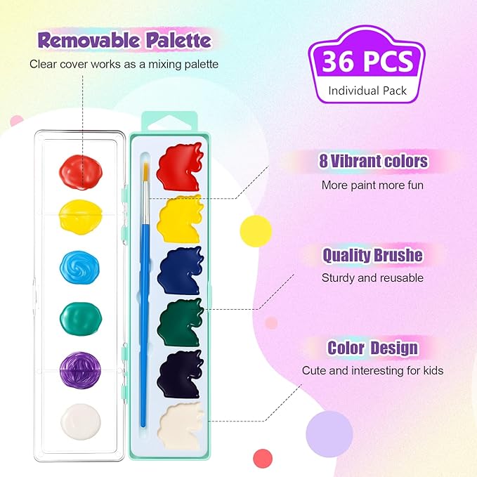 36 Pcs Unicorn Style Watercolor Painting Set 8 Washable Colors With Brush Watercolor Painting Set Gift Party Supplies Back To School Party Gift Exchange