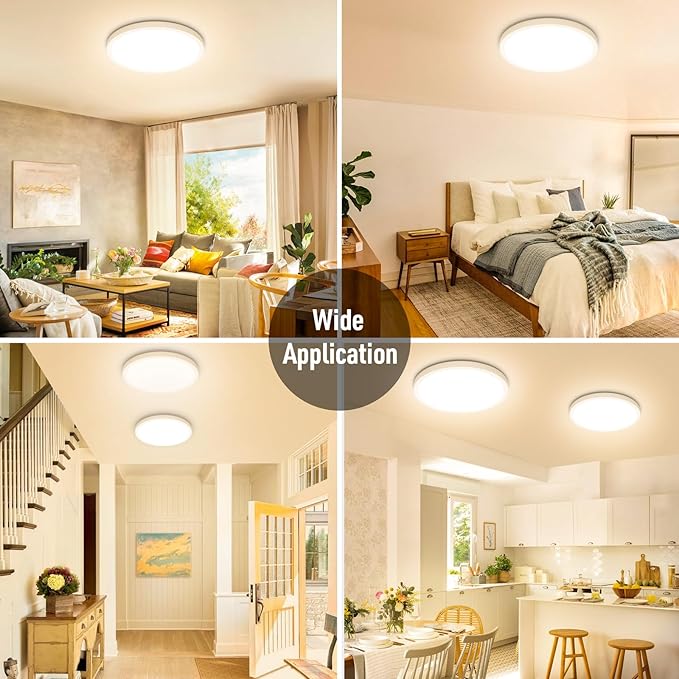SunRider LED Flush Mount Ceiling Light Fixture, 3000K Warm White, 2400LM, 12 Inch 24W Round Flat Ceiling Lights, 240W Equiv. Panel Lamp, Non-Dimmable
