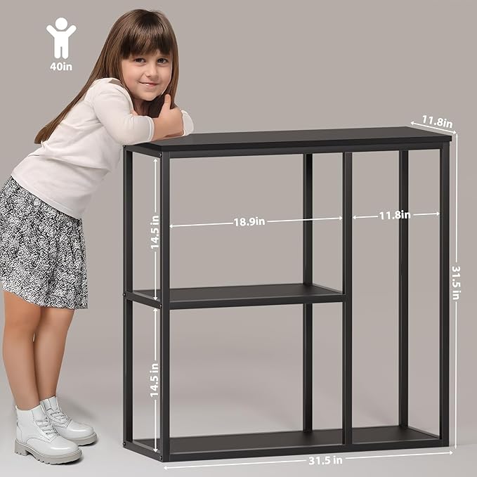 WOHOMO Console Table, 12'' Narrow Entryway Table for Living Room, 31.5'' x 31.5'' Black Industrial Sofa Table with 3-Tier Storage Shelves for Corridor, Hallway, Black