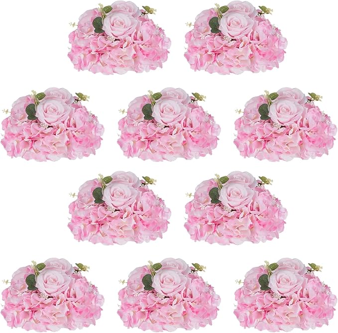NUPTIO Flower Balls Flowers for Centerpieces: 10 Pcs 11.8 inch Diam Pink Artificial Rose Fake Flower Arrangement Bouquet for Wedding Party Tables Decorations