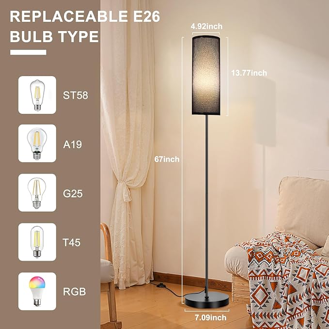 FRIDEKO HOME Floor Lamp, Color Changing Ambient Lighting for Living Room Bedroom, Standing Lamp with App & Remote Control, Tall Corner Lamp for Christmas Home Decor, 9W 800LM, Foot Switch, Black Shade