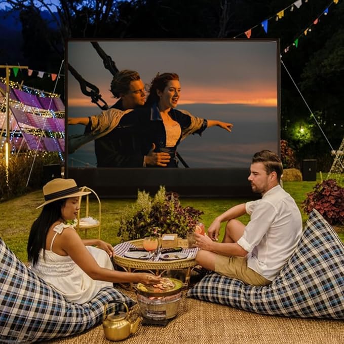 Inflatable Projector Screen I Air-Tight No-Blower Design,Made from TPU Tarpaulin, 120 inch (Equivalent to 16ft) for Indoor & Outdoor Use Backyard, Pool, Party, Camping, Movie Night Parties