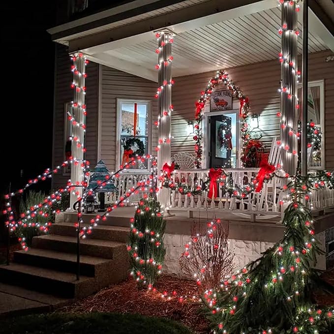 LJLNION 300 LED Christmas Lights, Extra Long 98.5FT Xmas String Lights Outdoor Indoor, 8 Lighting Modes, Plug in Waterproof Fairy Lights for Wedding Party Bedroom Garden Decorations (Red & White)