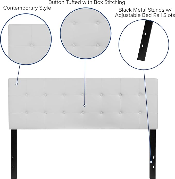 Flash Furniture Lennox Tufted Upholstered Queen Size Headboard in White Vinyl