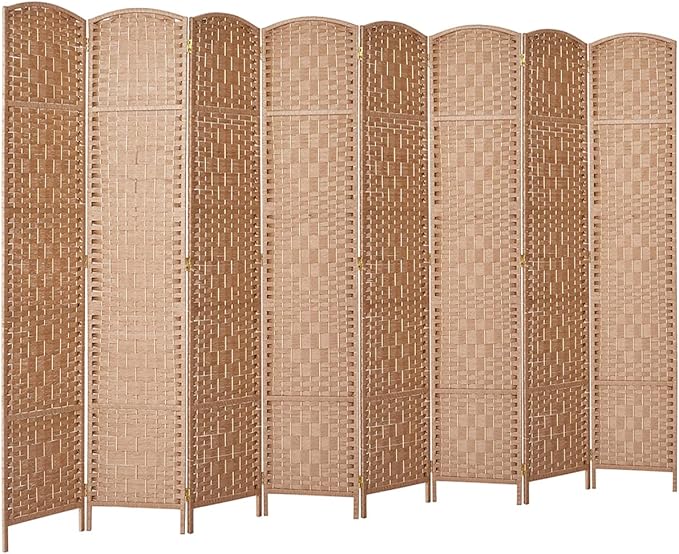 RHF 6 Ft. Tall Extra Wide-Diamond Weave Fiber Room Divider, 8 Panel Room Divider/Screen,Room Dividers and Folding Privacy Screens 8 Panel&Room Dividers and Folding Privacy Screens-Natural, 8 Panel