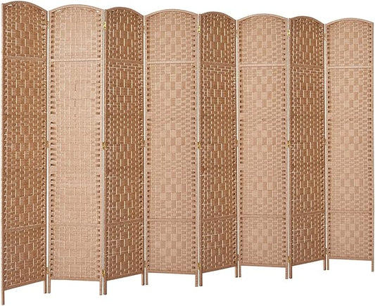 RHF 6 Ft. Tall Extra Wide-Diamond Weave Fiber Room Divider, 8 Panel Room Divider/Screen,Room Dividers and Folding Privacy Screens 8 Panel&Room Dividers and Folding Privacy Screens-Natural, 8 Panel