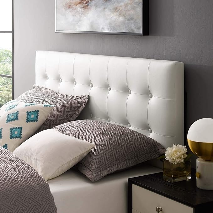Modway MOD-5173 Emily Tufted Button Faux Leather Upholstered Full Headboard in White