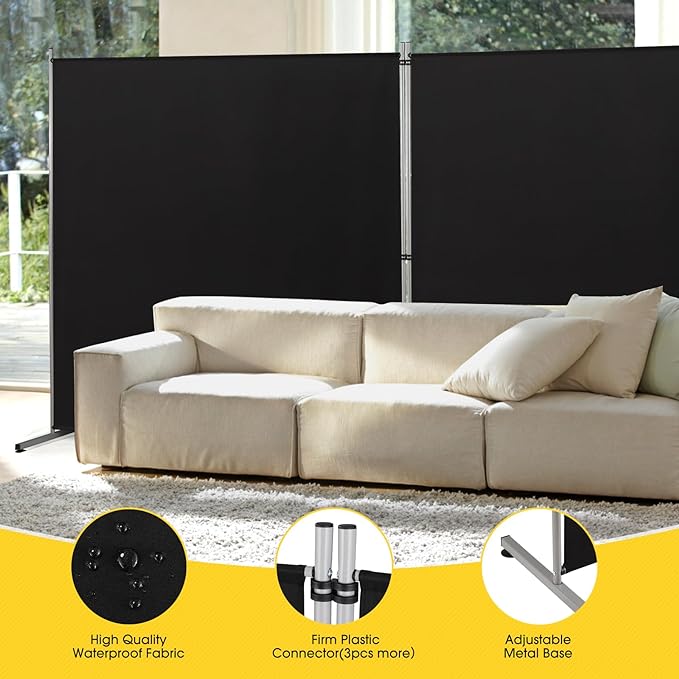 Rantila 2 Large Panels Room Divider,Portable Office Divider,Convenient Movable,Folding Partition Privacy Screen for Bedroom,Dining Room, Study,142" W x 71" H,Black