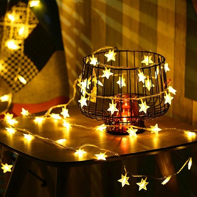 LAMPDREAM Abkshine 25Ft 50LEDs Battery Powered Star Fairy Lights, 8 Modes Warm White Color Changing LED Star String Lights for Wedding, Christmas, Birthday, Halloween, Mother Day