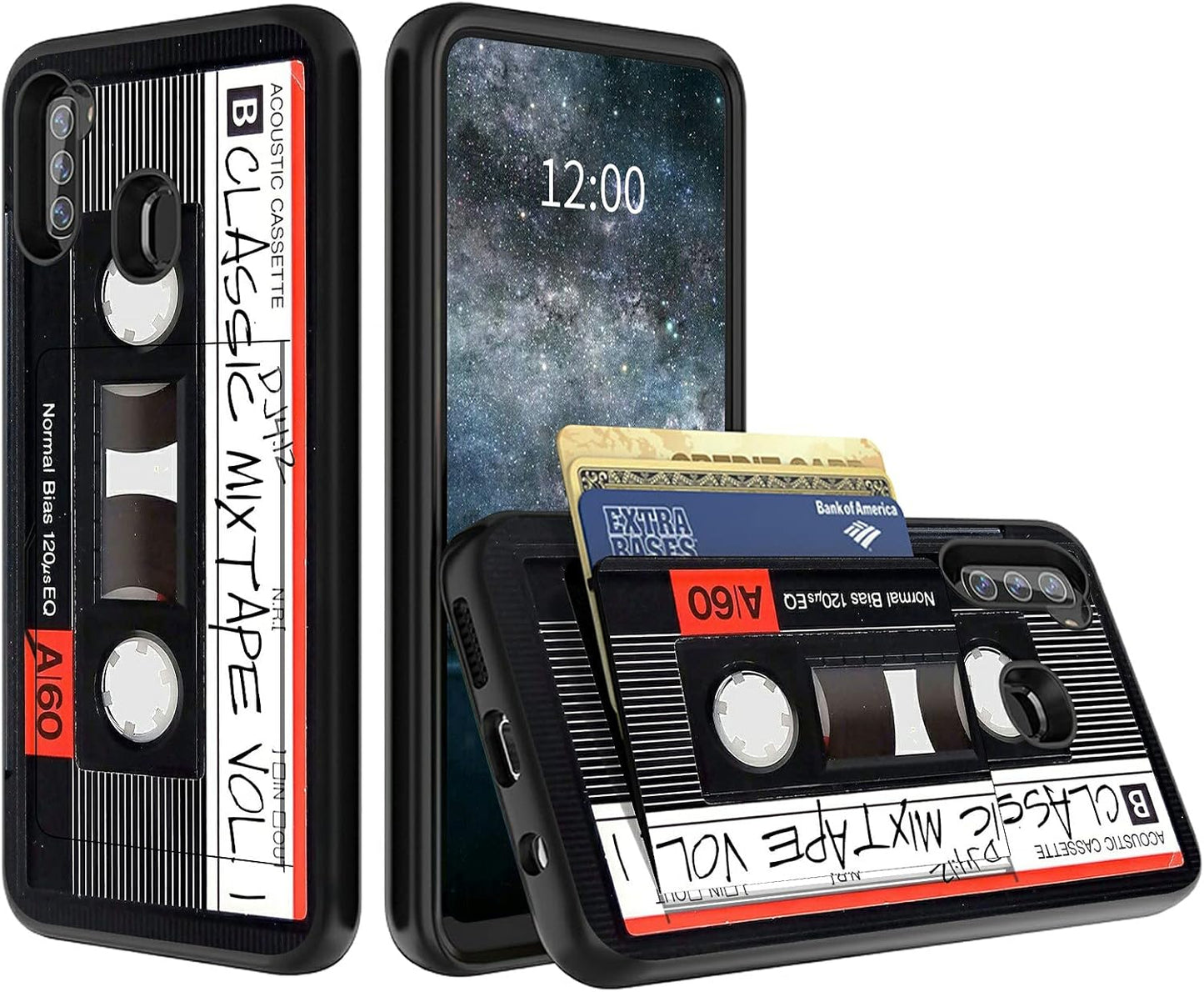 Rossy Wallet Case for Samsung Galaxy A11, Dual Layer Hybrid Soft Silicone Hard PC with Kickstand