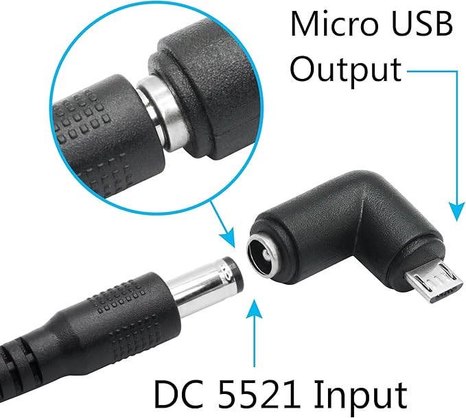 4Pcs DC 5.5mm x 2.1mm to Micro USB Adapter, 90 Degree Right Angle DC 5521 Female to Micro USB Male Plug Convert Connector 5V Power Supply Adapter