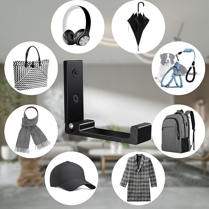 OHIYO Folding Coat Hooks 4pcs Foldable Hook Wall Mounted for Hanging Coat, Jacket, Towel Heavy Duty Wall Hooks Aluminum Alloy Fold up Hooks Headphones Holder Bearing Load 33lb (Black)