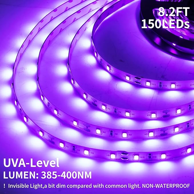 16.4FT Black Light Strip with USB Plug + Battery Box, Adhesive 300LEDs Blacklight Fixture, Battery & USB Operated for Glow Neon Party Birthday Glass Cabinet Fluorescent Poster Fishing Boat