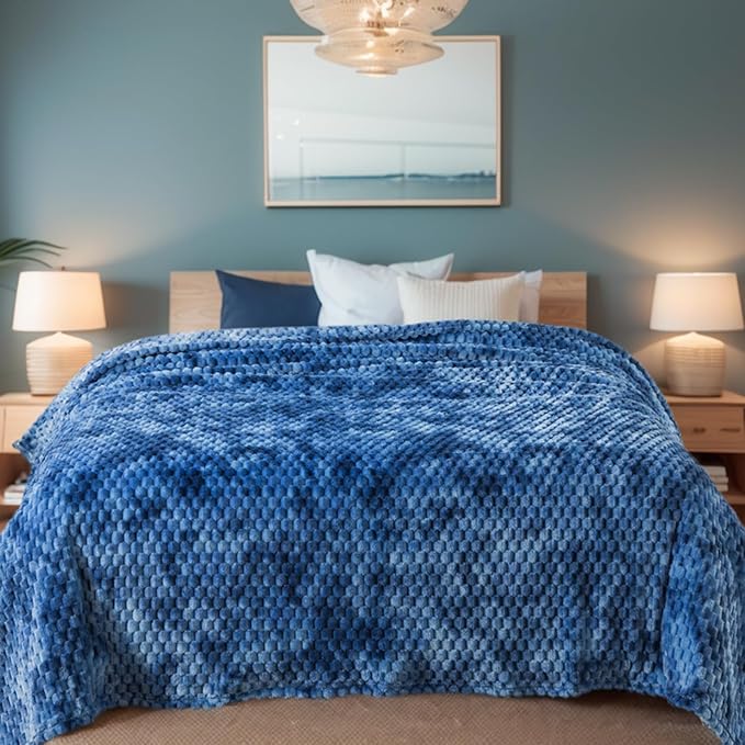 Richave Fleece Throw Blanket,Premium Lightweight Anti-Static 50x60 Inches Travel Size 3D Clouds Stylish Jacquard Throw Blanket for Couch, Cozy, Warm and Lightweight for Winter, Tie-dye Stone Blue