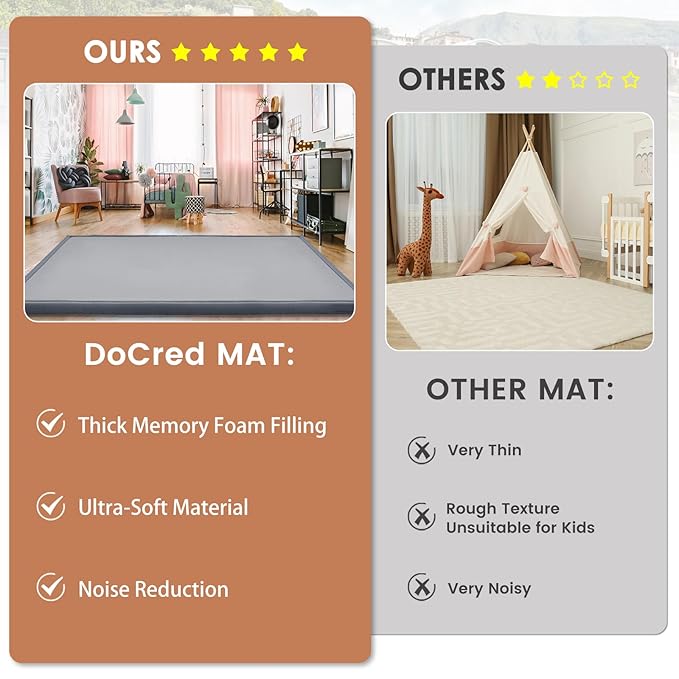 Baby Play Mat for Floor - 1.4" Thick Memory Foam Rug, 70"x59" Playpen Tummy Time Mat, Soft Velvet Nursery Rug, Large Padded Crawling Mats, Cushioned Pads for Playroom Toddlers, Infants, Yoga, Tatami