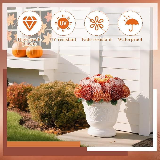 9 Pcs Fall Hydrangea Artificial Flowers 23.6" Thanksgiving Vintage Faux Silk Hydrangeas Flower with Stem Fall Fake Hydrangeas Bouquet Floral for Farmhouse Home Wedding Table Centerpiece