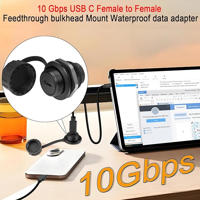 QIANRENON 10Gbps USB C Waterproof Data Adapter USB Type C 3.1 Female to Female Panel Mount Waterproof Connector USB C Feedthrough Bulkhead Mount Socket 50V/1.5A, for Outdoor Data Transfer/Charging