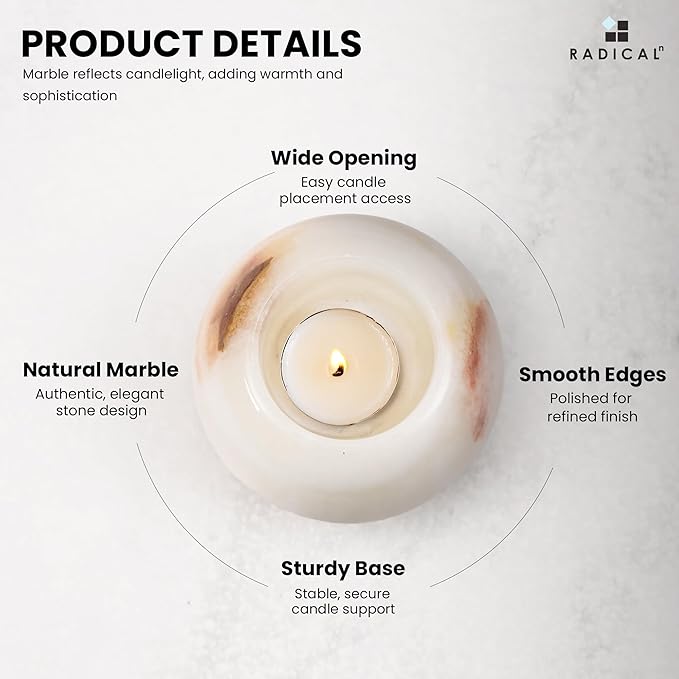 Radicaln Marble Tealight Candle Holder 4" Inch White Onyx Handmade Decorative Votive Candle Holder for Wedding Centerpieces, Elegant Set of 3 Mini Candle Holders for Living Room