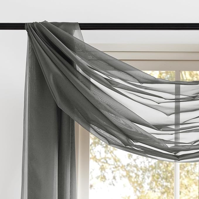 NICETOWN Bed Canopy Scarf Curtains Sheer Textured - Multifunctional Window Topper Scarf Home Decor Voile Valance for Party/Carnival (Sold Individually, W60 x L216, Dark Gray)