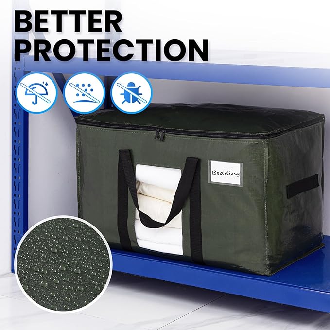TAILI 4 Pack Green Extra Large Storage Bags, Heavy Duty Totes with Visible Window, Wrap Around Handles, Perfect for Moving
