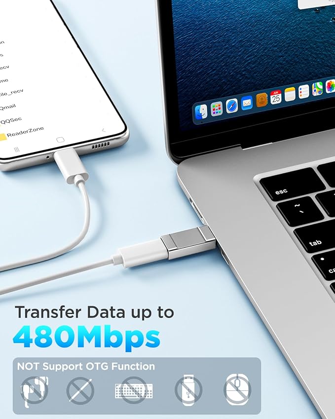 Lightning to USBC Adapter 2 Pack Lightning Female to USB C Male Adapter for iPhone 15/15 Pro,Samsung S24/23, Support Charging/Data Transfer Lightning to USB C Adapter, Not for Audio/OTG,Silver
