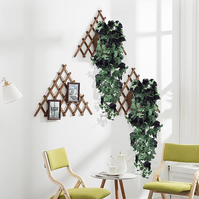 RECUTMS Flowers Artificial Hanging Plants 2PCS 3.3Ft Rose Vine for Home Room Garden Wedding Indoor Outdoor Decoration (Black)