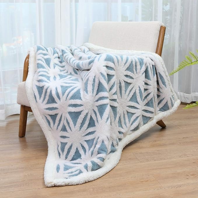 LOMAO Sherpa Fleece Blanket Fuzzy Soft Bed Blanket Dual Sided Throw Blanket fit Couch Sofa (Light Blue,51x63 inch)