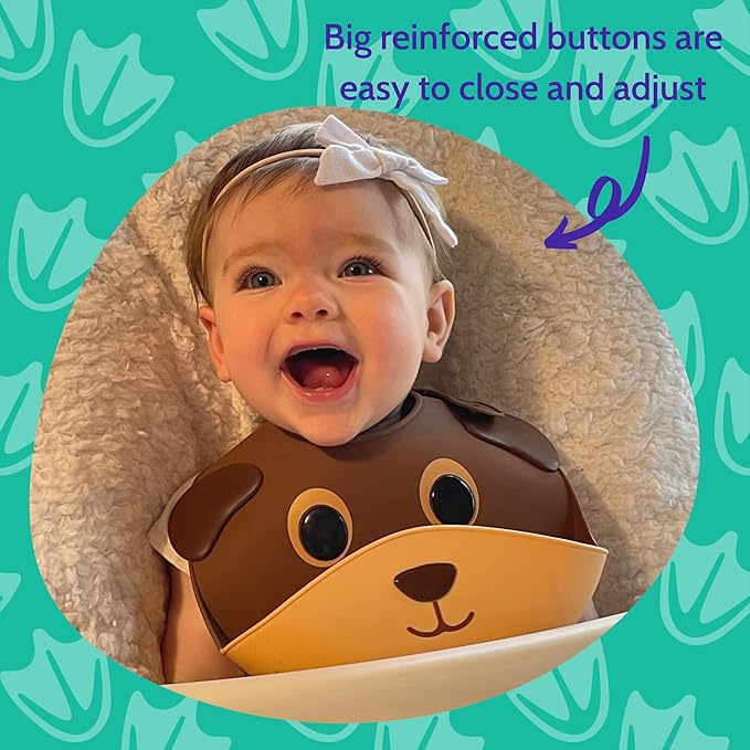 Silly Goose Set of 2 Silicone Animal Baby Bibs for Babies and Toddlers, Waterproof, Adjustable, Soft, Extra Wide Food Catcher Pocket (2PK Panda+Bear)