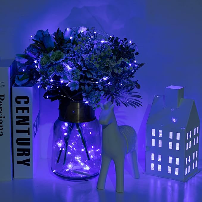 12-Pack LED Fairy Lights 7 Feet Battery Powered Waterproof Silver Wire 20 Slim Copper Wire Pastel Lights for DIY Wedding Party Bedroom Patio Easter Christmas (Blue)